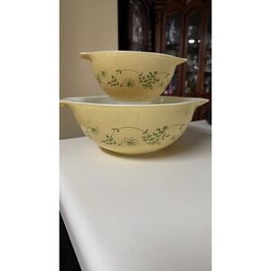 Vtg Pyrex Shenandoah Cinderella Yellow & Green Nesting 2.5L & 750ml Mixing Bowls